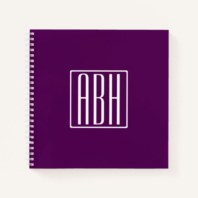 Initials Monogram | White On Deep Purple Notebook (Front)