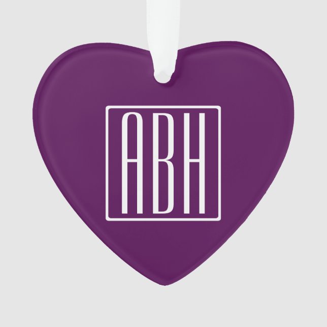 Initials Monogram | White On Deep Purple Ornament (Front)