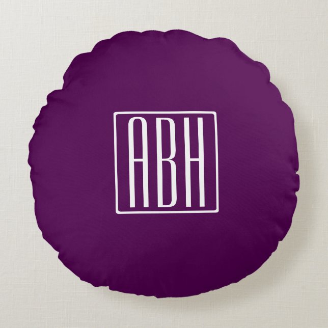 Initials Monogram | White On Deep Purple Round Pillow (Front)
