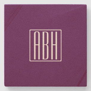 Initials Monogram   White On Deep Purple Stone Coaster