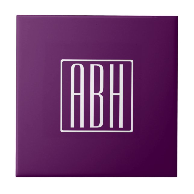 Initials Monogram | White On Deep Purple Tile (Front)