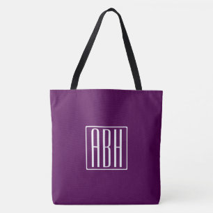 Initials Monogram   White On Deep Purple Tote Bag