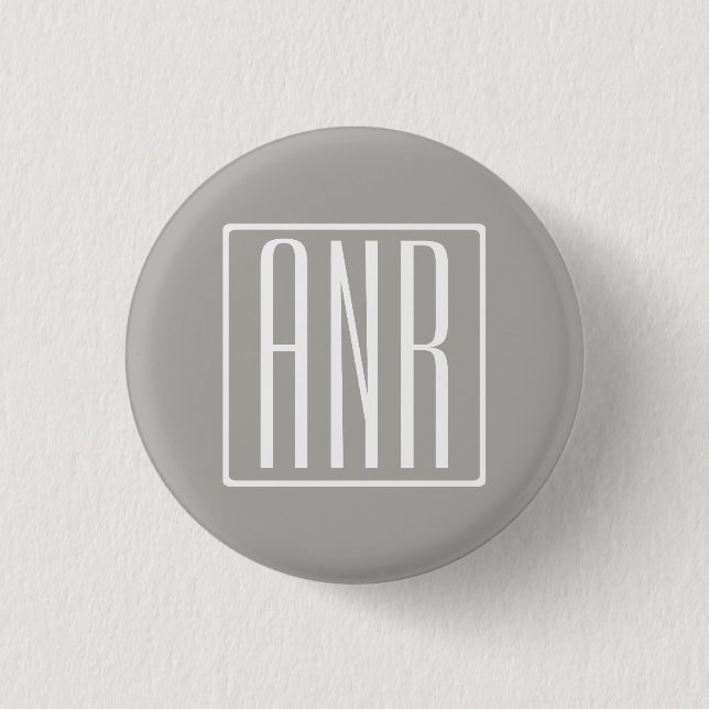 Initials Monogram | White On Light Grey 1 Inch Round Button (Front)