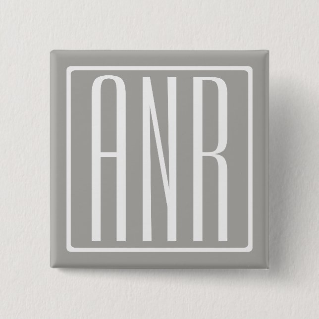 Initials Monogram | White On Light Grey 2 Inch Square Button (Front)