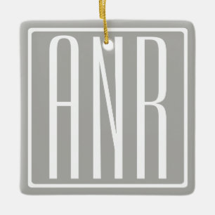 Initials Monogram   White On Light Grey Ceramic Ornament
