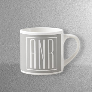 Initials Monogram   White On Light Grey Espresso Cup