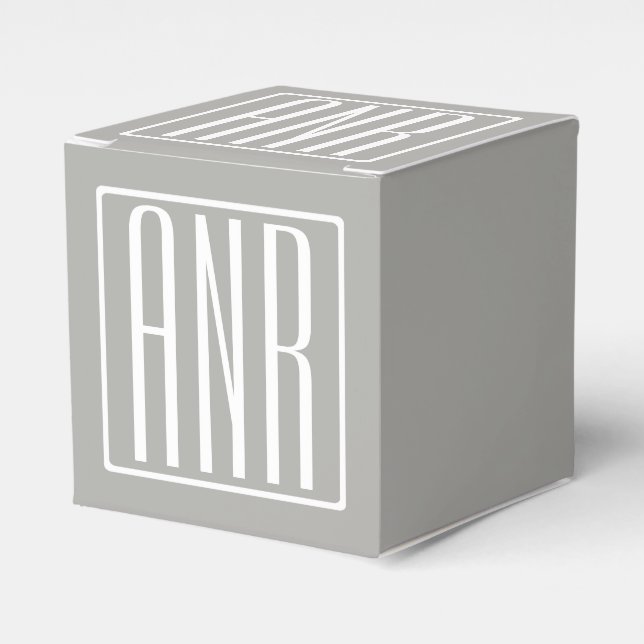 Initials Monogram | White On Light Grey Favor Box (Front Side)