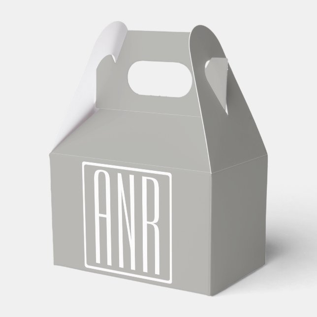 Initials Monogram | White On Light Grey Favor Box (Front Side)