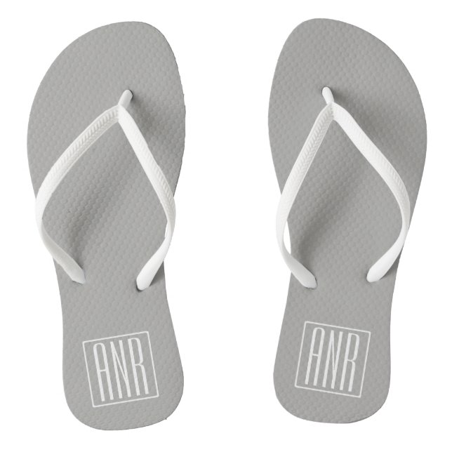 Initials Monogram | White On Light Grey Flip Flops (Footbed)