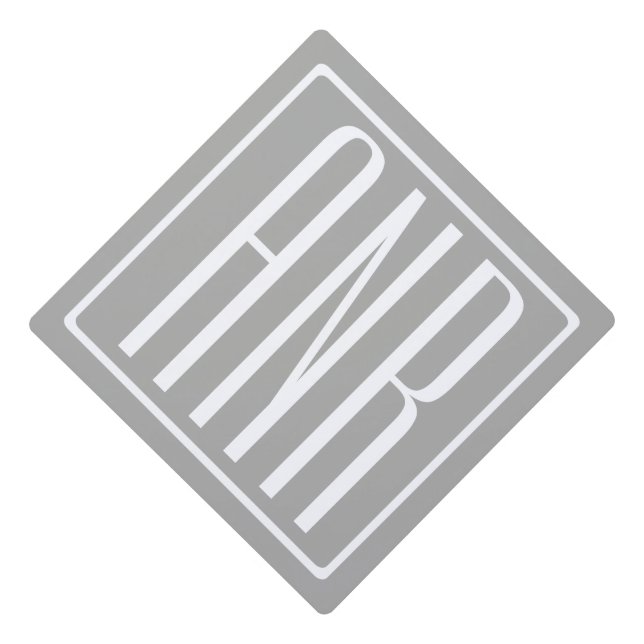 Initials Monogram | White On Light Grey Graduation Cap Topper (Front)