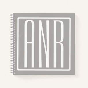 Initials Monogram White On Light Grey Notebook