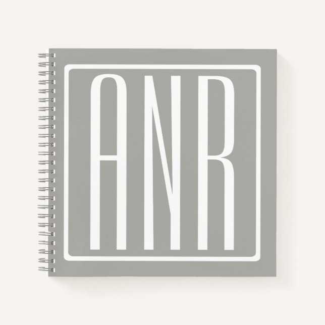 Initials Monogram | White On Light Grey Notebook (Front)