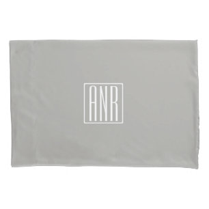 Initials Monogram   White On Light Grey Pillowcase