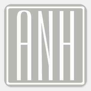 Initials Monogram White On Light Grey Square Sticker