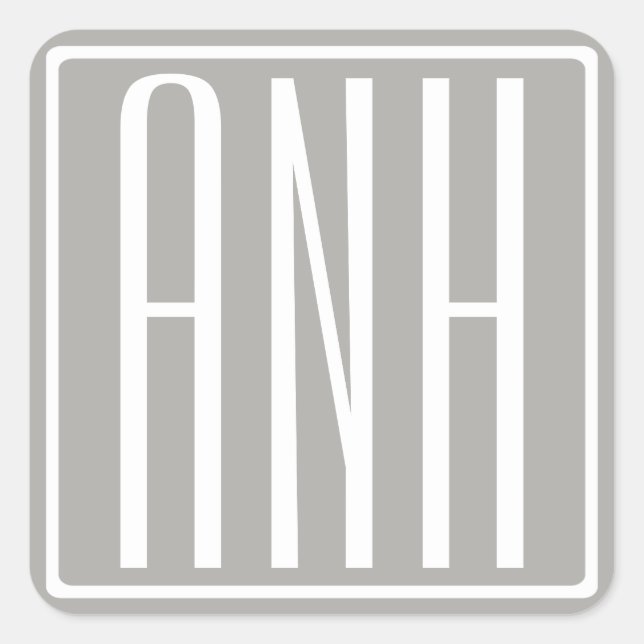 Initials Monogram | White On Light Grey Square Sticker (Front)