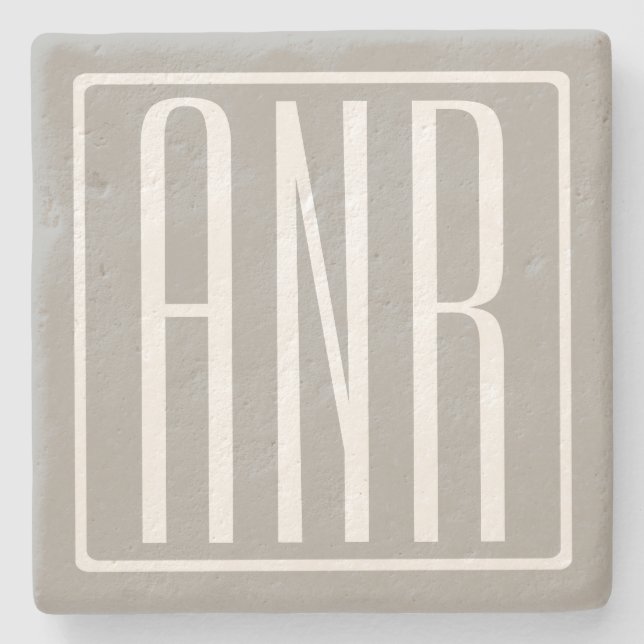 Initials Monogram | White On Light Grey Stone Coaster (Front)