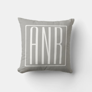 Initials Monogram   White On Light Grey Throw Pillow