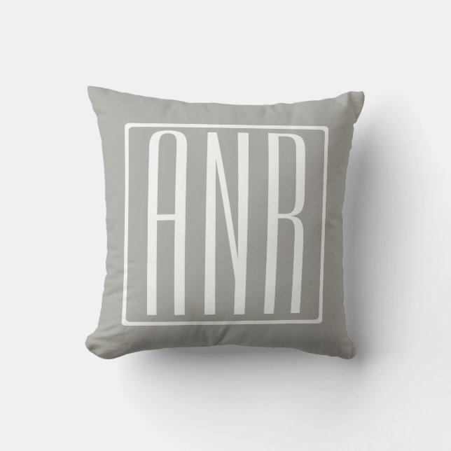 Initials Monogram | White On Light Grey Throw Pillow (Front)
