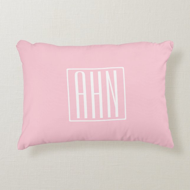 Initials Monogram | White On Light Pink Accent Pillow (Front)