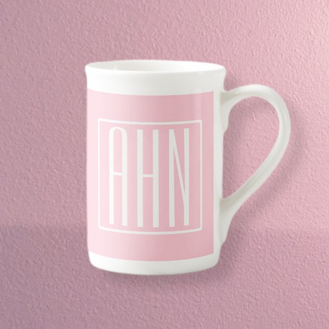 Initials Monogram | White On Light Pink Bone China Mug (Creator Uploaded)