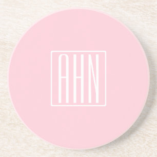 Initials Monogram White On Light Pink Coaster