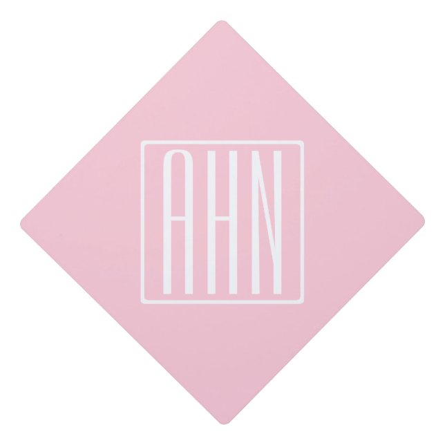 Initials Monogram | White On Light Pink Graduation Cap Topper (Front)