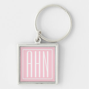 Initials Monogram   White On Light Pink Keychain