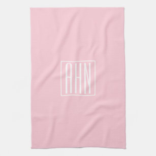 Initials Monogram   White On Light Pink Kitchen Towel