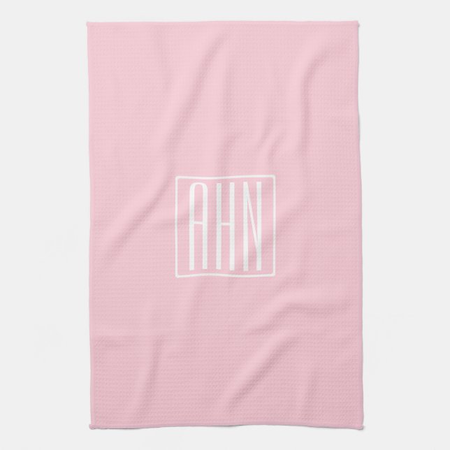 Initials Monogram | White On Light Pink Kitchen Towel (Vertical)