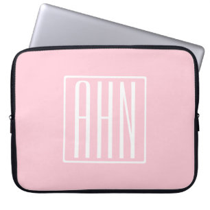 Initials Monogram   White On Light Pink Laptop Sleeve