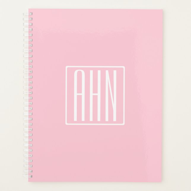 Initials Monogram | White On Light Pink Planner (Front)