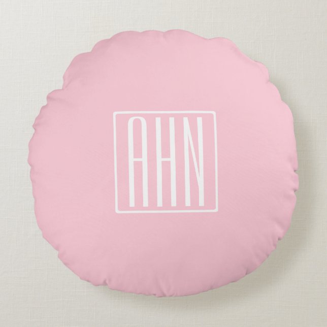 Initials Monogram | White On Light Pink Round Pillow (Front)