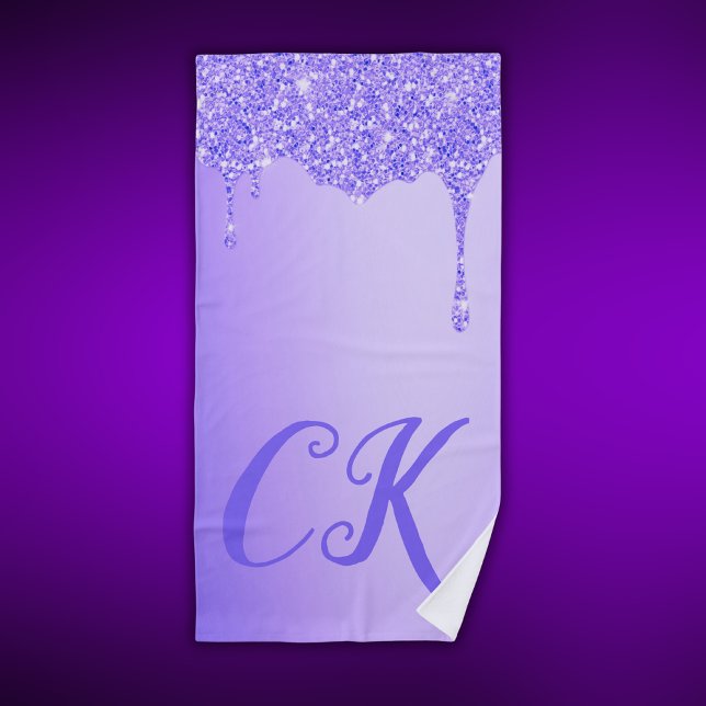 Initials Monogram with Purple Glitter | Beach Towel (Creator Uploaded)
