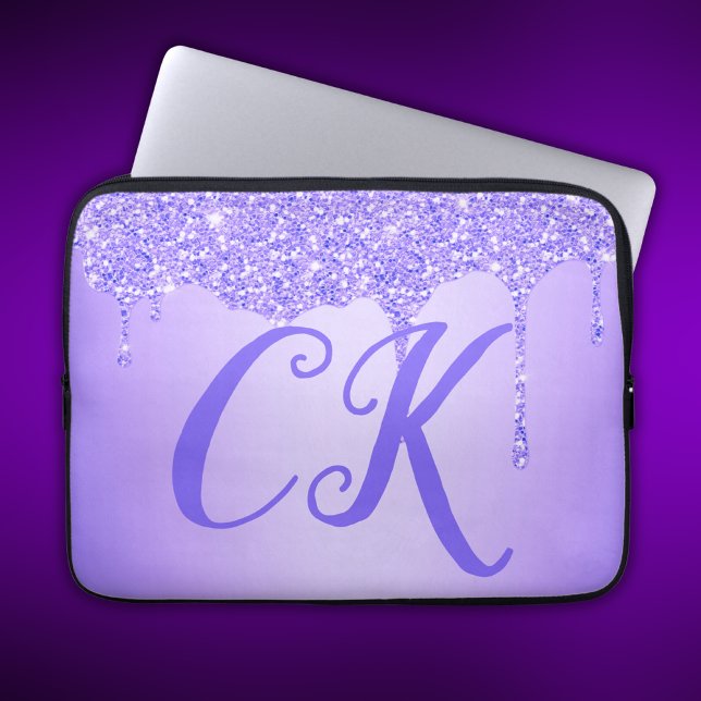 Initials Monogram with Purple Glitter | Laptop Sleeve (Creator Uploaded)