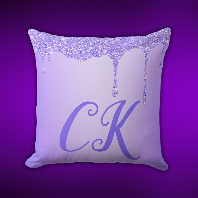 Initials Monogram with Purple Glitter | Throw Pillow (Creator Uploaded)