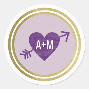 initials on pink love heart vertical wedding classic round sticker