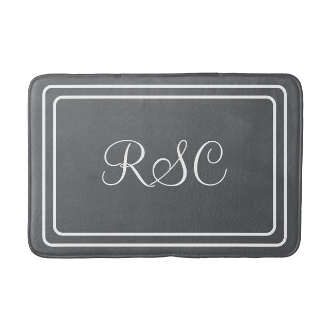 Initials or name dark grey round corners bathmat (Front)