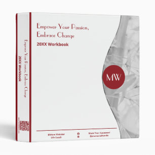 Initials Photo Red White Life Coach Workbook Binder