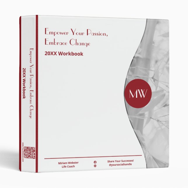 Initials Photo Red White Life Coach Workbook  Binder (Front/Spine)