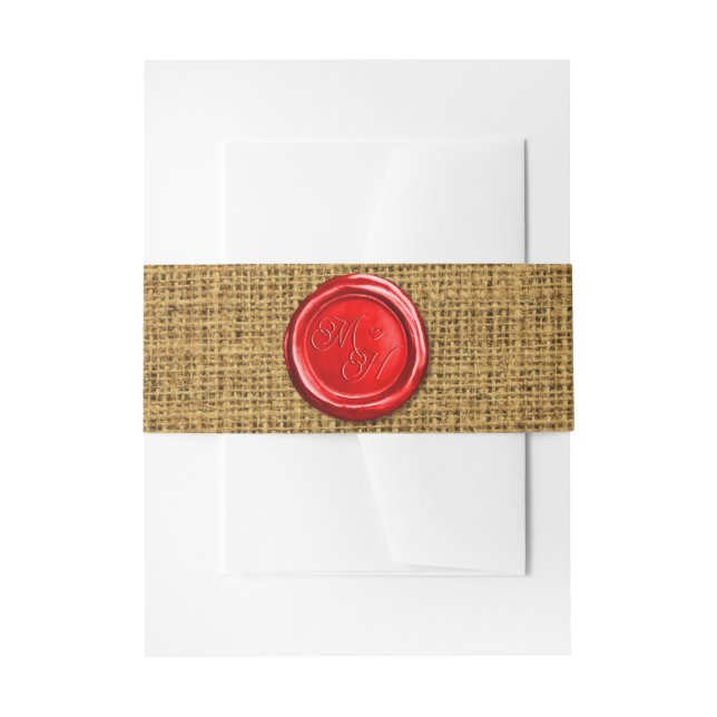 Initials Red Retro Wax Stamp Wedding Favour Custom Invitation Belly Band (Front Example)