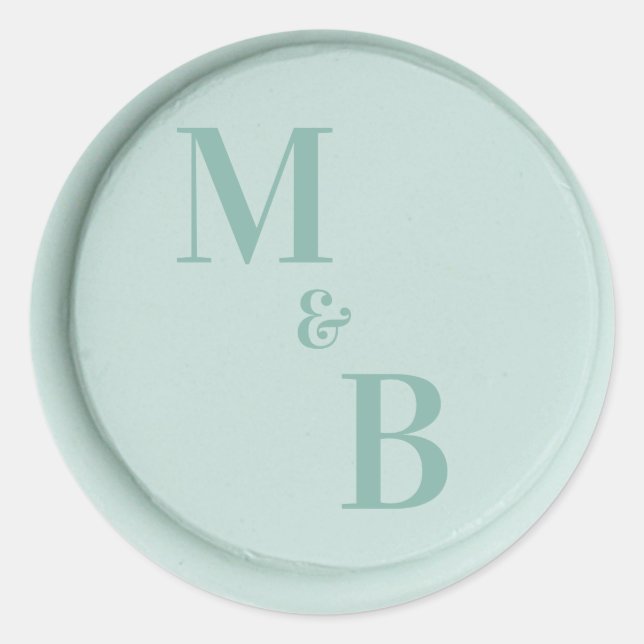 Initials sage green wax seal wedding stickers (Front)