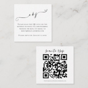 Initials Script QR Code Wedding Black White RSVP E Enclosure Card