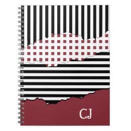 Initials Stripes Net Layered Black, White & Red  Notebook