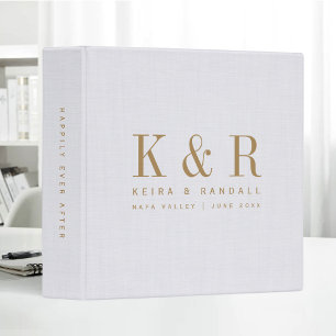 Initials Wedding Album White Gold Beige Linen Binder