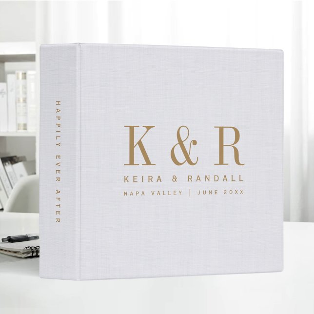 Initials Wedding Album White Gold Linen Cloth Binder (Creator Uploaded)