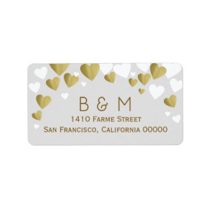 initials with faux gold love hearts, couple label