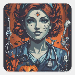 Injecting Boo-tiful Care, Spooky Halloween Nurse Square Sticker