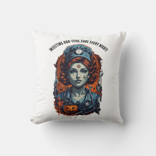 Injecting Boo-tiful Care, Spooky Halloween Nurse Throw Pillow