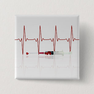 Injection with Red Hearts 2 Inch Square Button
