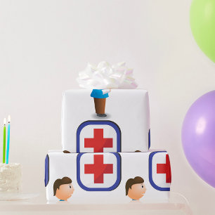 Injured Boy with Arm Cast Medical Cross Wrapping Paper